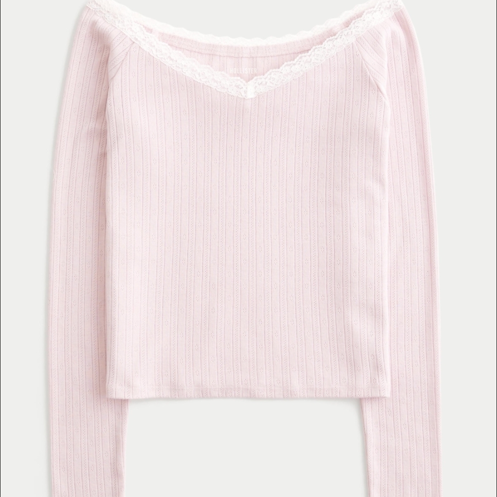 Hollister Pink Lace Trim Top